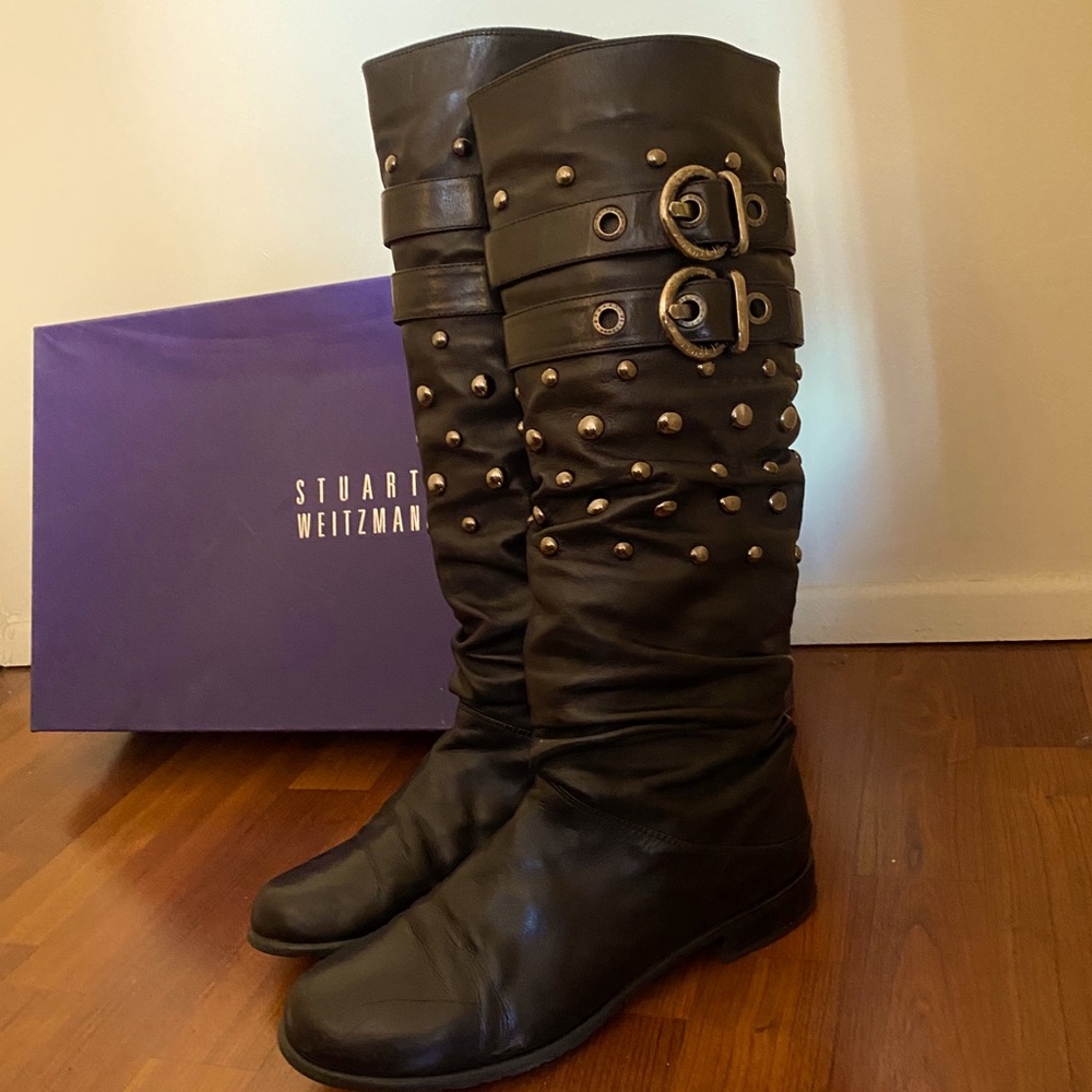 Stuart Weitzman black studded boots